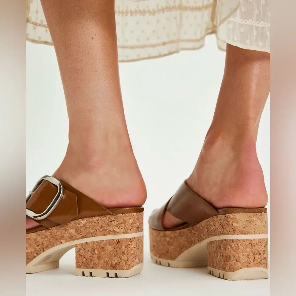 Homers x Free People Platform Buckle Slide Sandals in Brown
